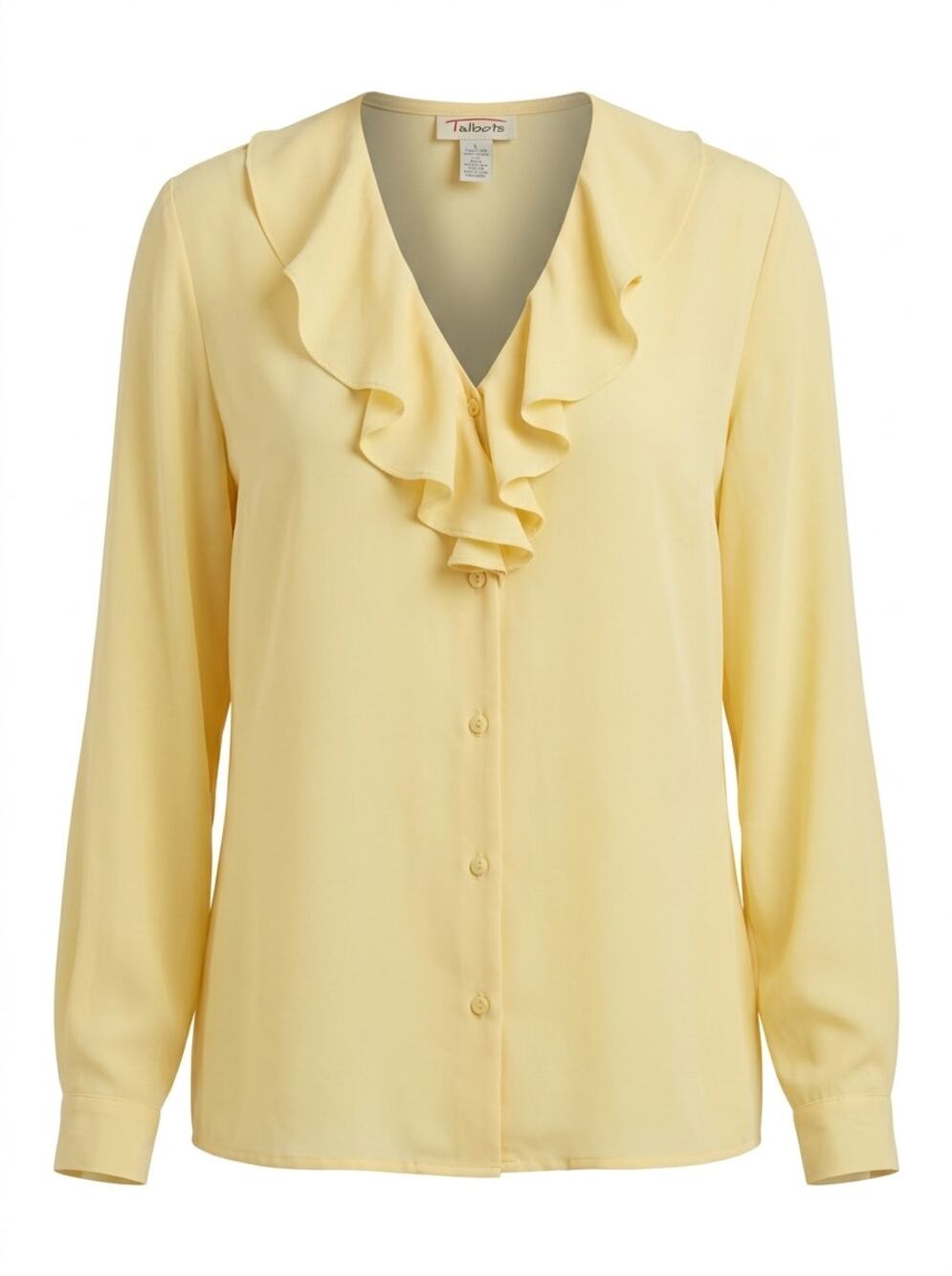 Talbots Yellow Ruffle V-Neck Chiffon Lightweight Blouse Women Size 6